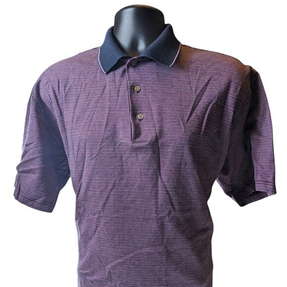 Ben Hogan Polo Golf Shirt Mens Large Purple Micro Houndstooth Short Sleeve - Picture 1 of 16